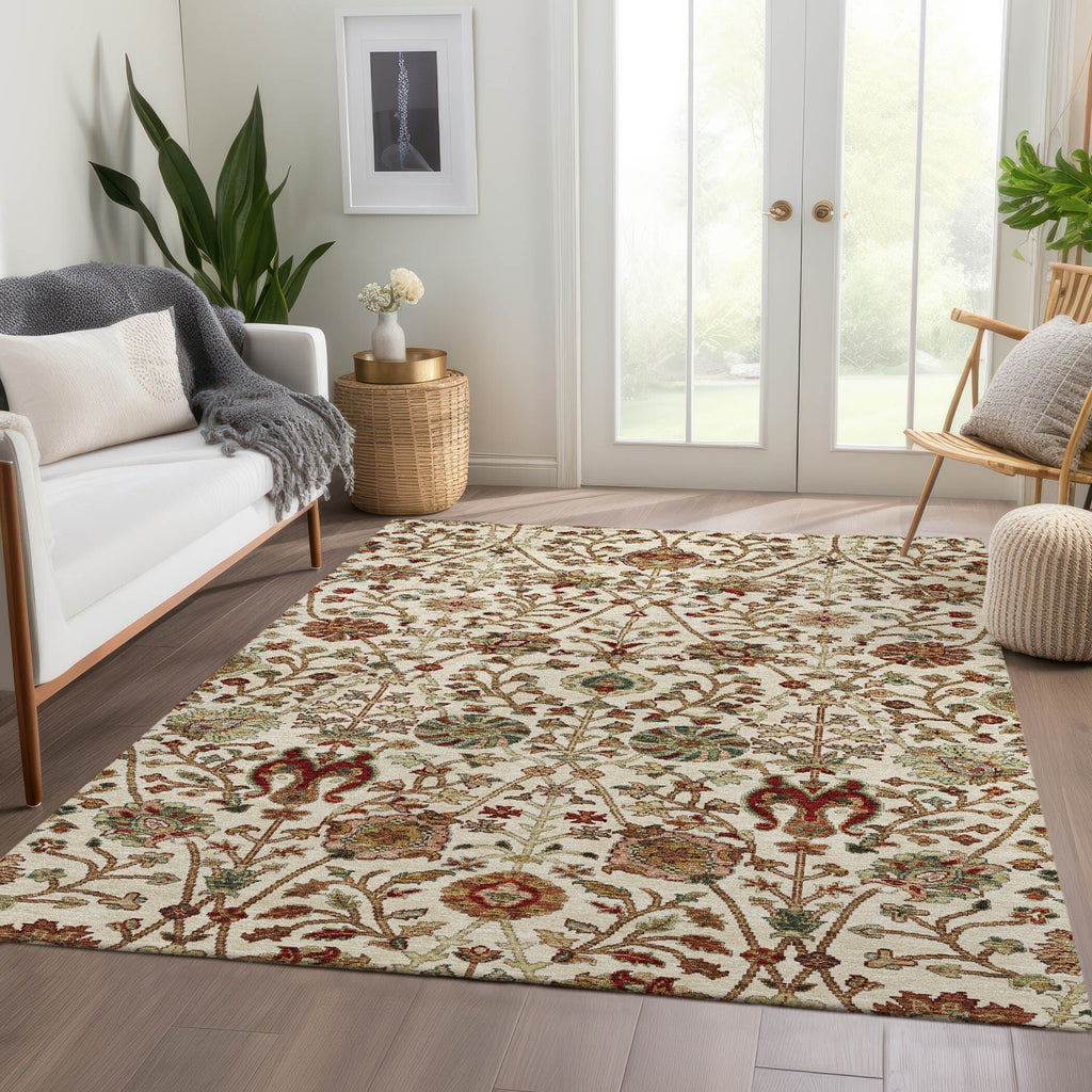 Machine Washable Indoor/ Outdoor Traditional Kashan Chantille Rug