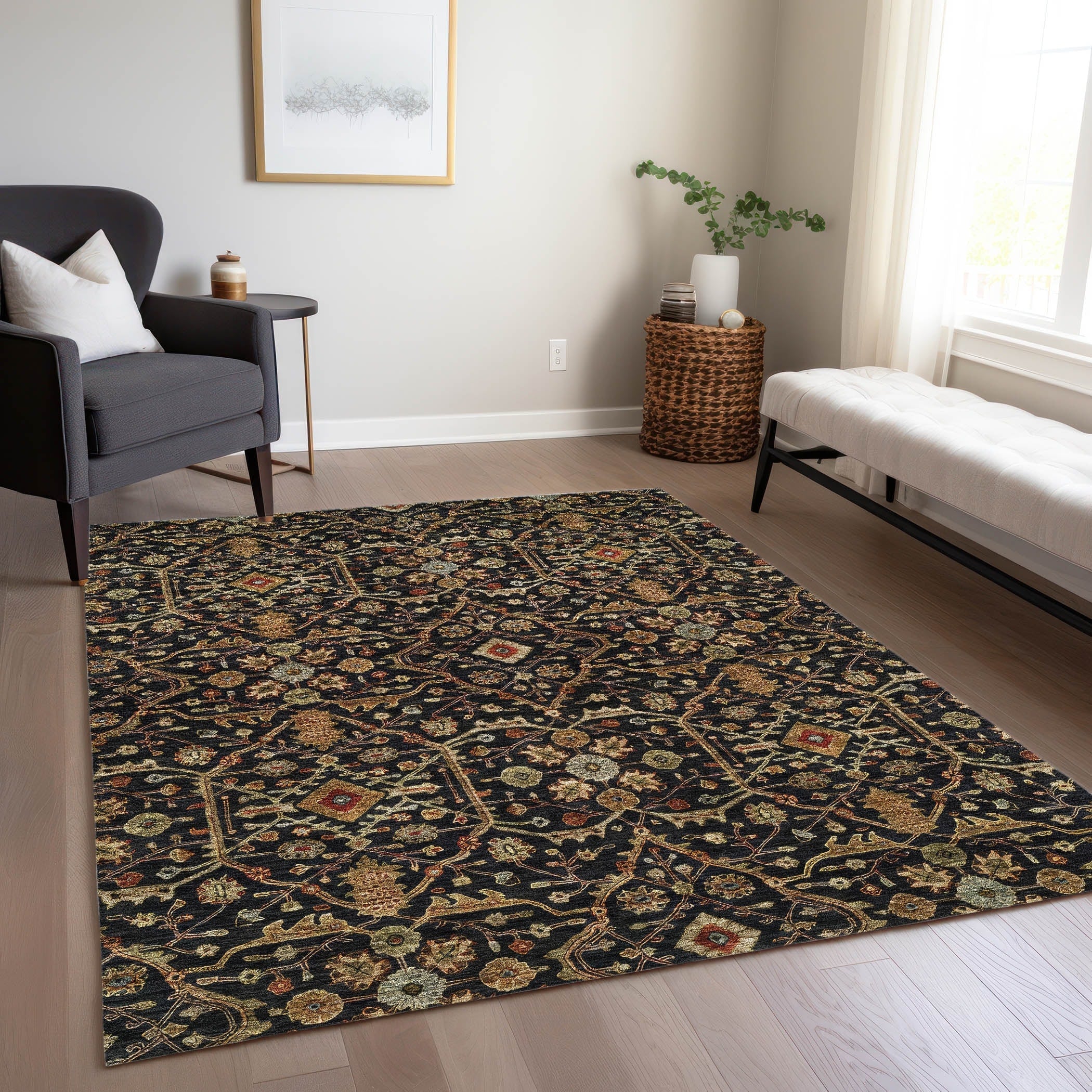 Machine Washable Indoor/ Outdoor Traditional Persian Chantille Rug