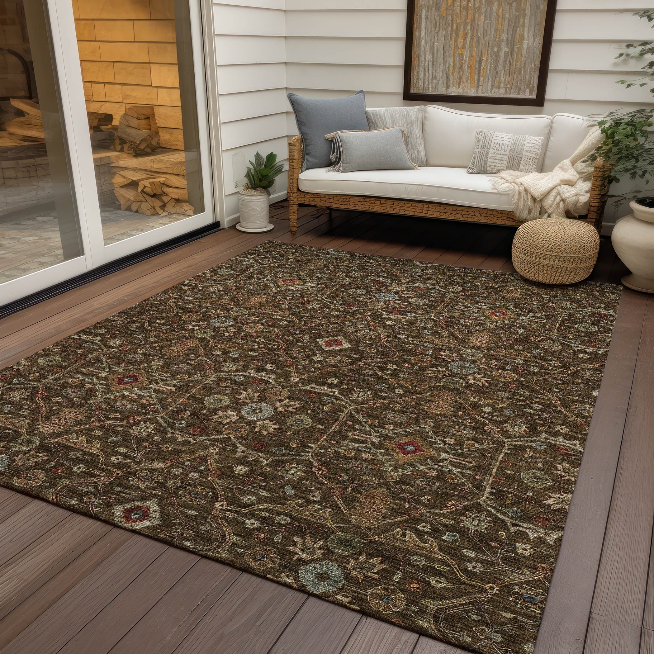 Machine Washable Indoor/ Outdoor Traditional Persian Chantille Rug