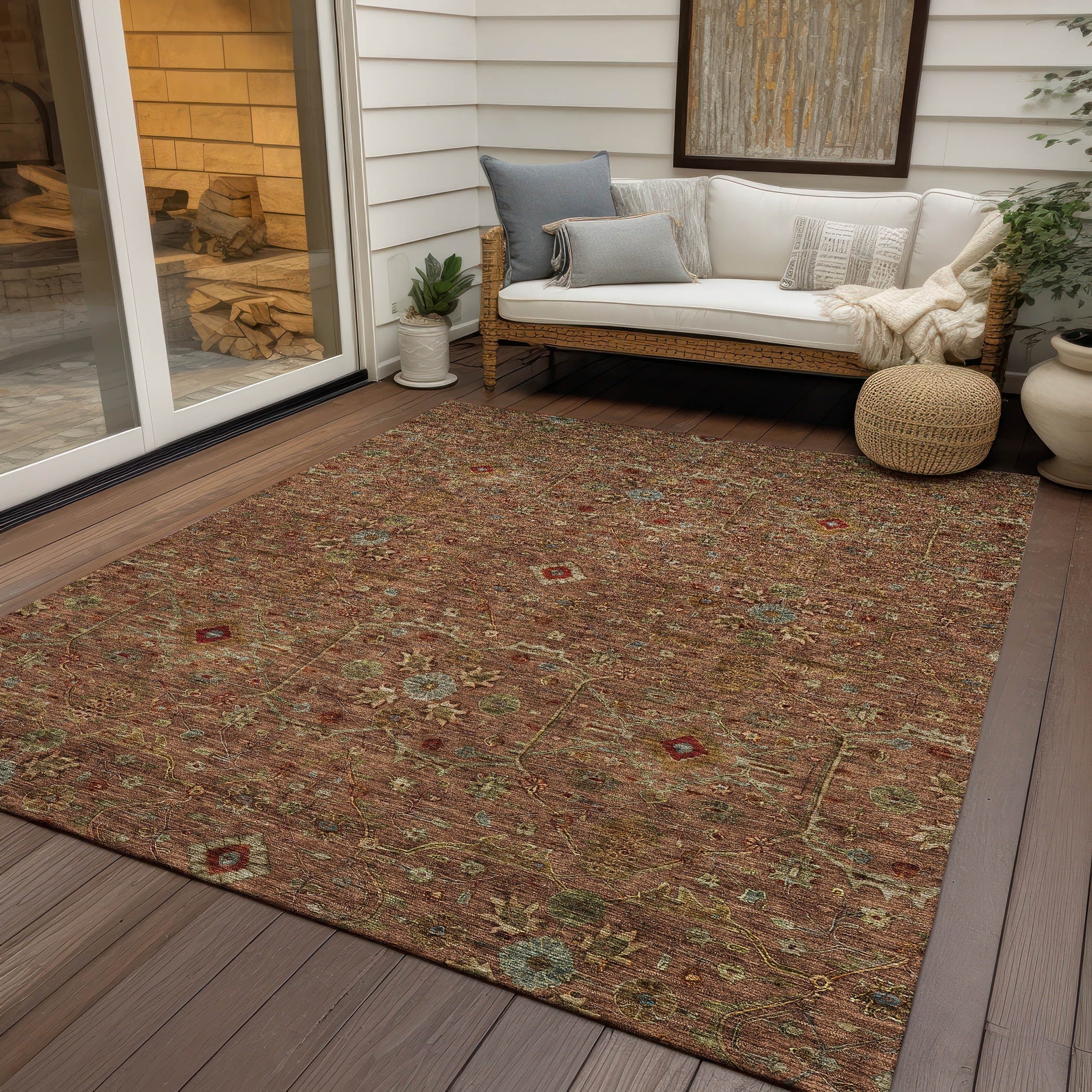 Machine Washable Indoor/ Outdoor Traditional Persian Chantille Rug