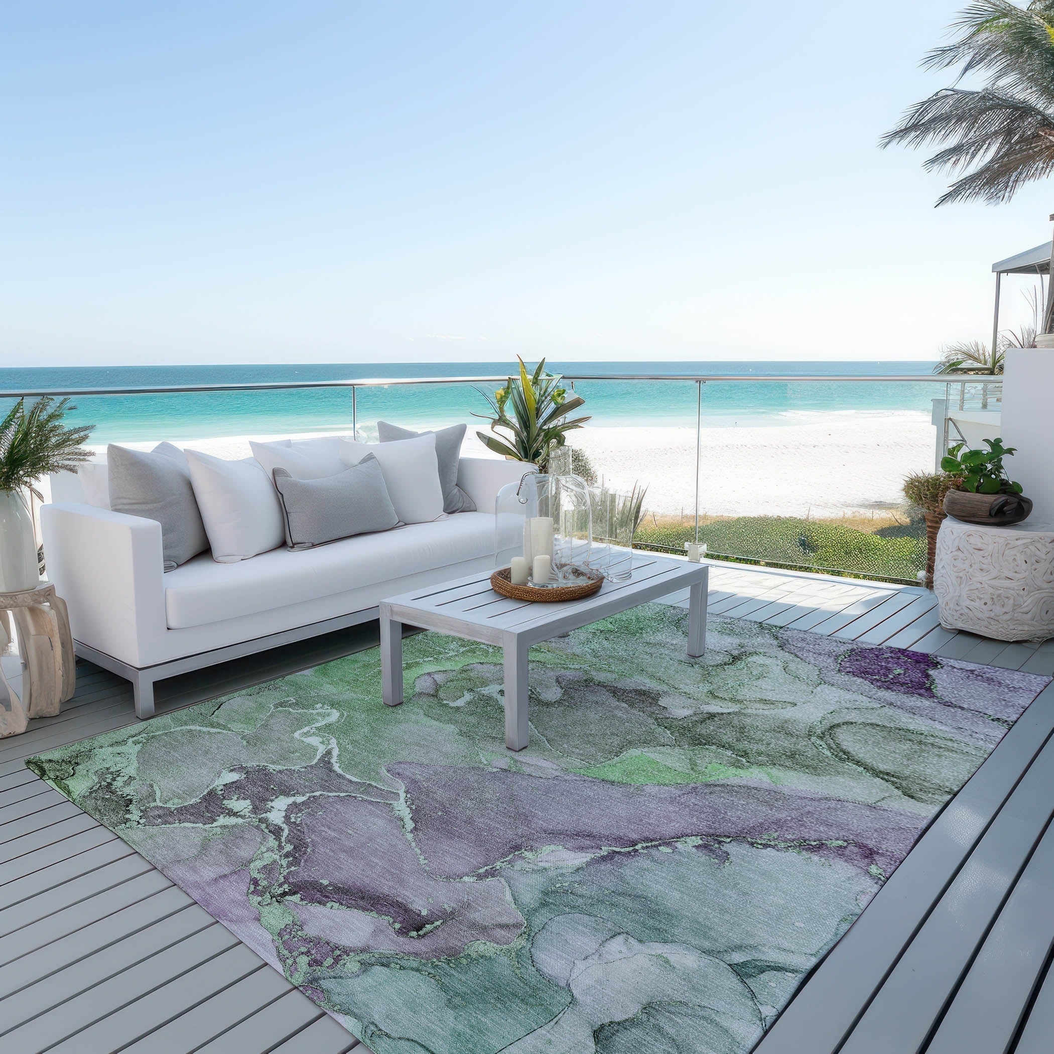 Machine Washable Indoor/ Outdoor Chantille Watercolor Rug