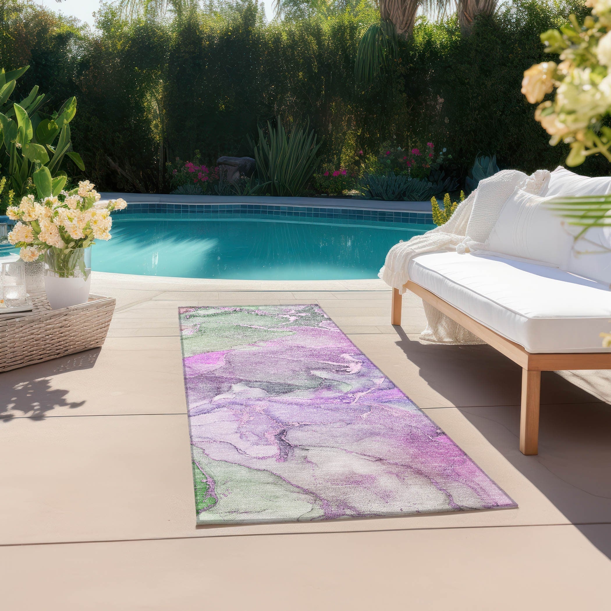 Machine Washable Indoor/ Outdoor Chantille Watercolor Rug