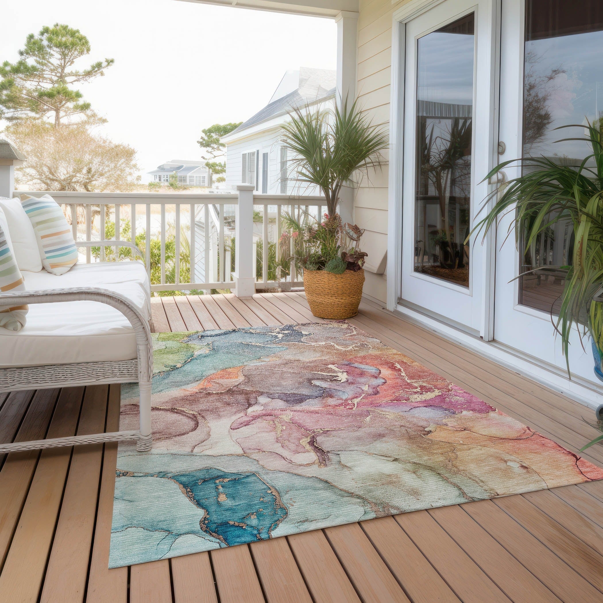 Machine Washable Indoor/ Outdoor Chantille Watercolor Rug
