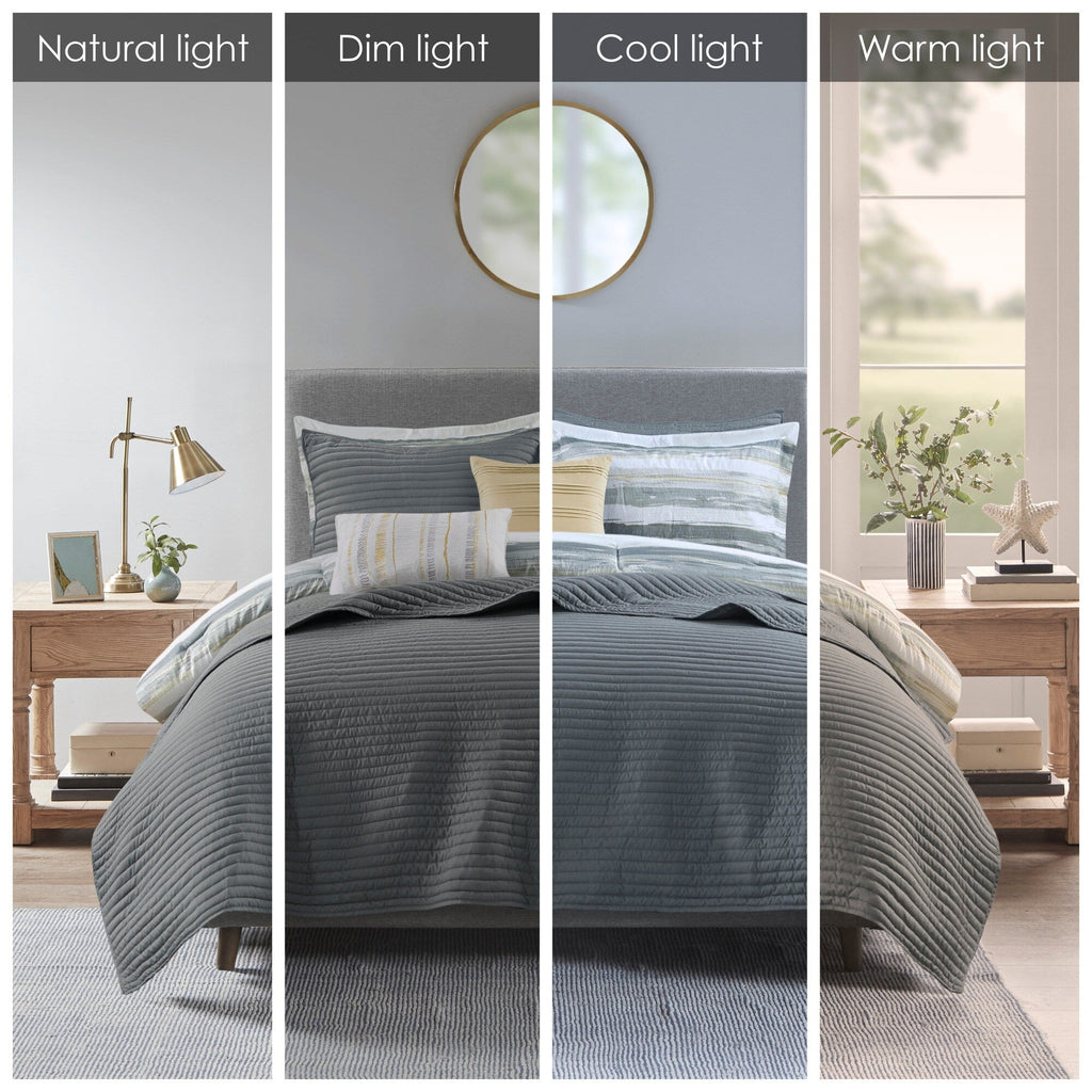 Madison Park Anchorage 8 Piece Printed Seersucker Comforter and Quilt Set Collection