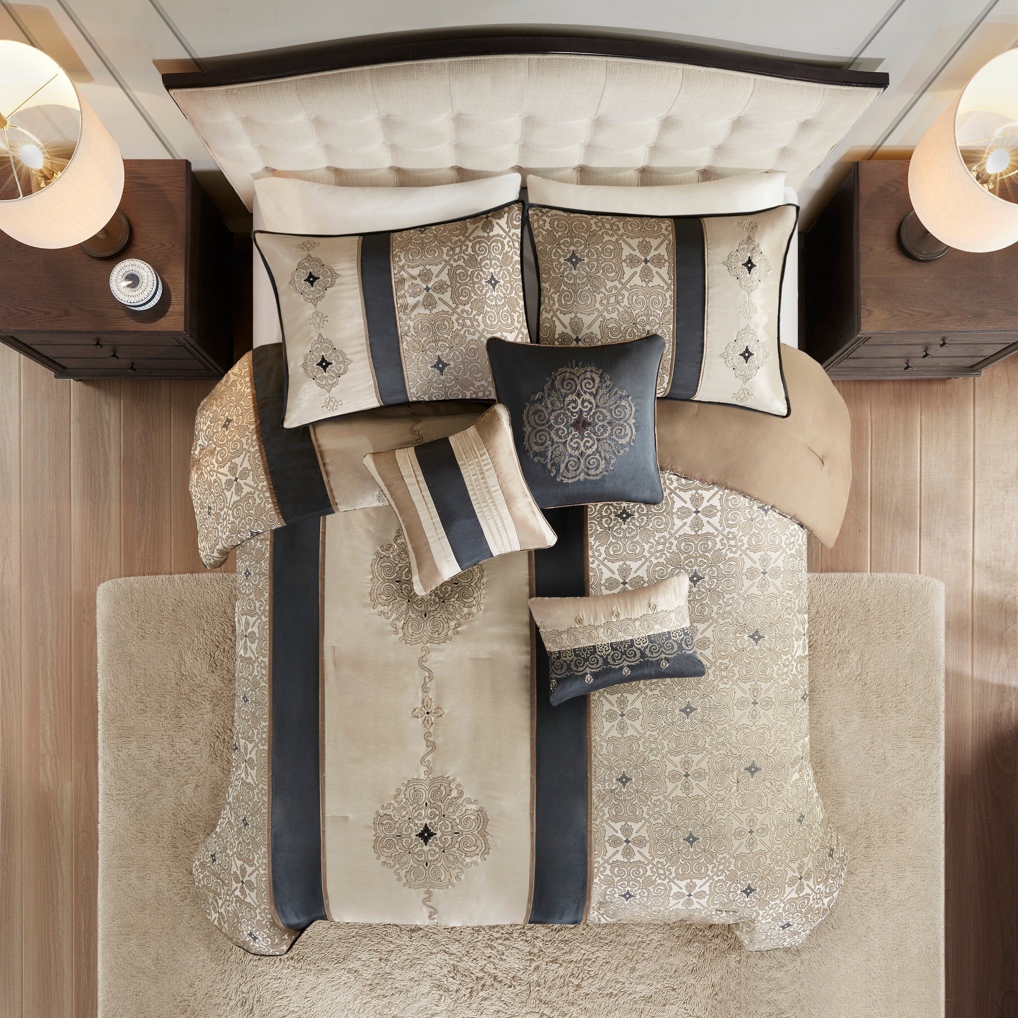 Madison Park Blaine 7 Piece Jacquard Comforter Set with Throw Pillows