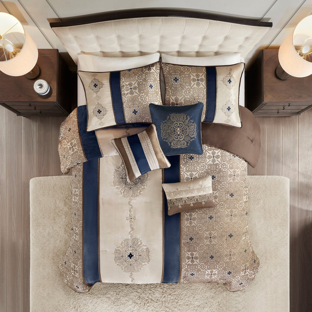 Madison Park Blaine 7 Piece Jacquard Comforter Set with Throw Pillows