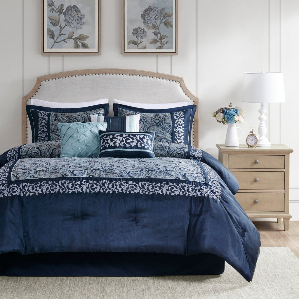 Madison Park Elaine Navy 7 Piece Jacquard Comforter Set