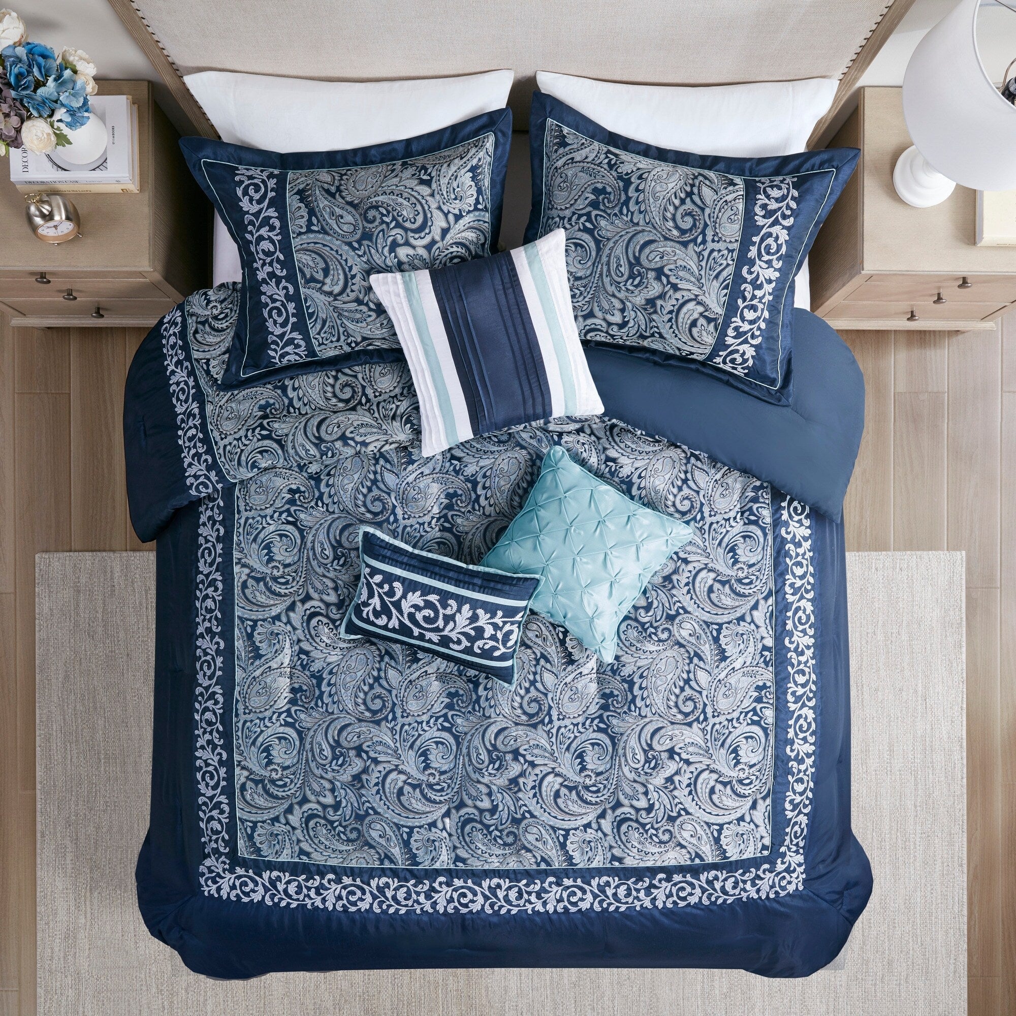 Madison Park Elaine Navy 7 Piece Jacquard Comforter Set