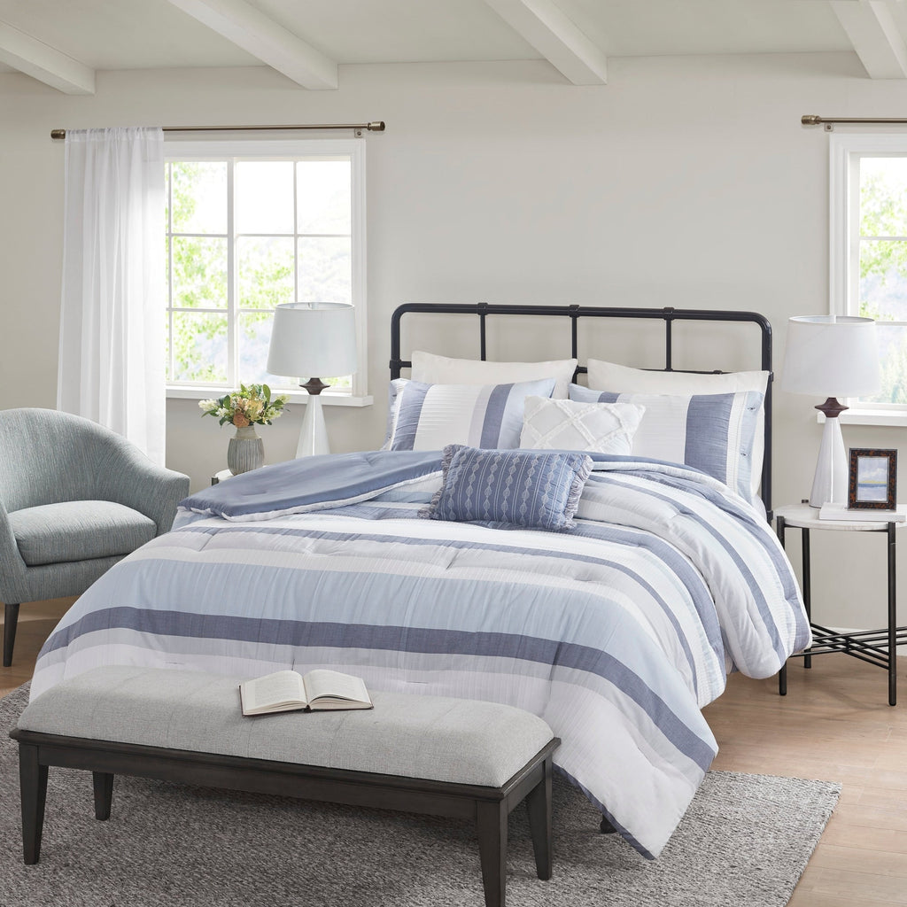 Madison Park Levi Blue/ Natural 5 Piece Jacquard Comforter Set