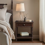 Madison Park Signature Beckett Turned Wood Spindle Nightstand with Drawer & Shelf