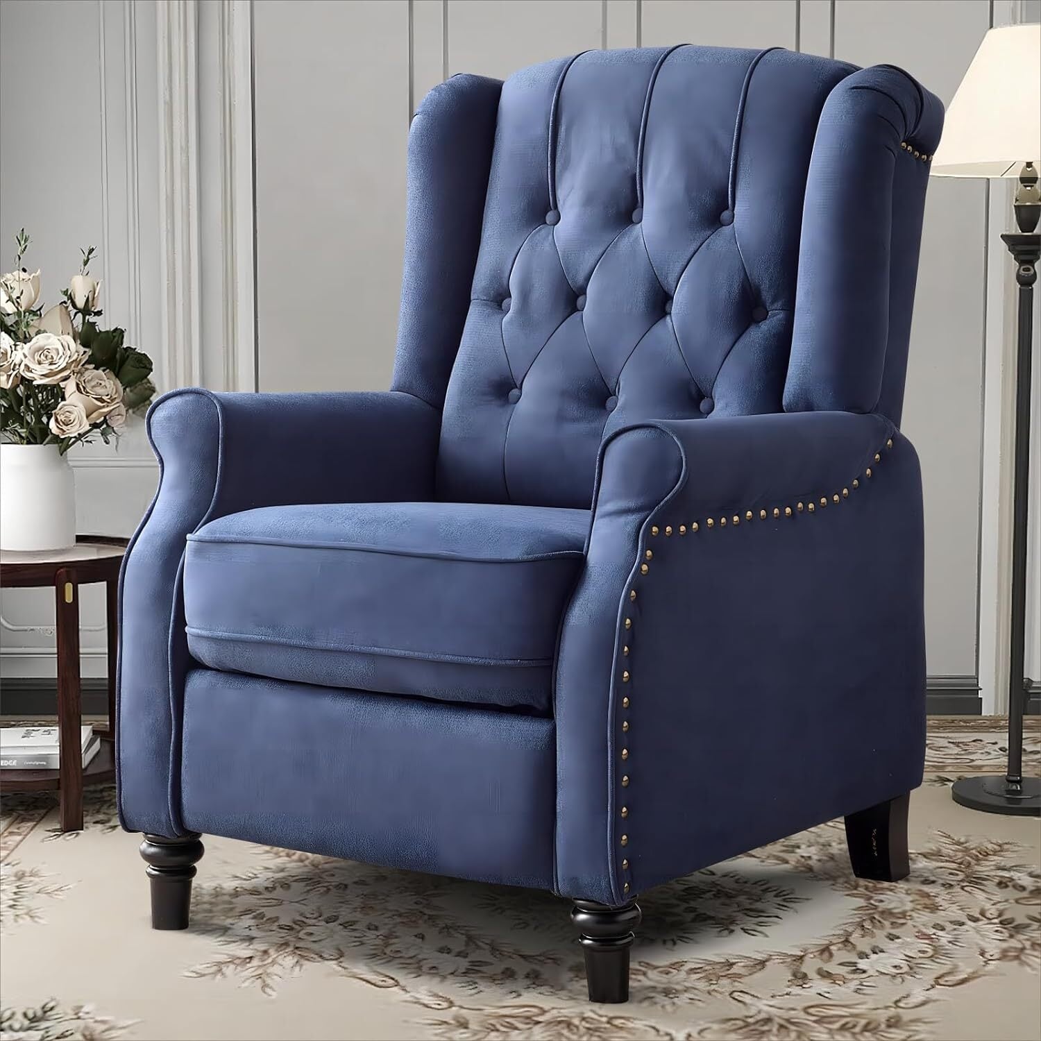 Pushback Recliner Chair, Fabric Armchair Push Back Recliner with Rivet Decoration, Single Sofa Accent Chair