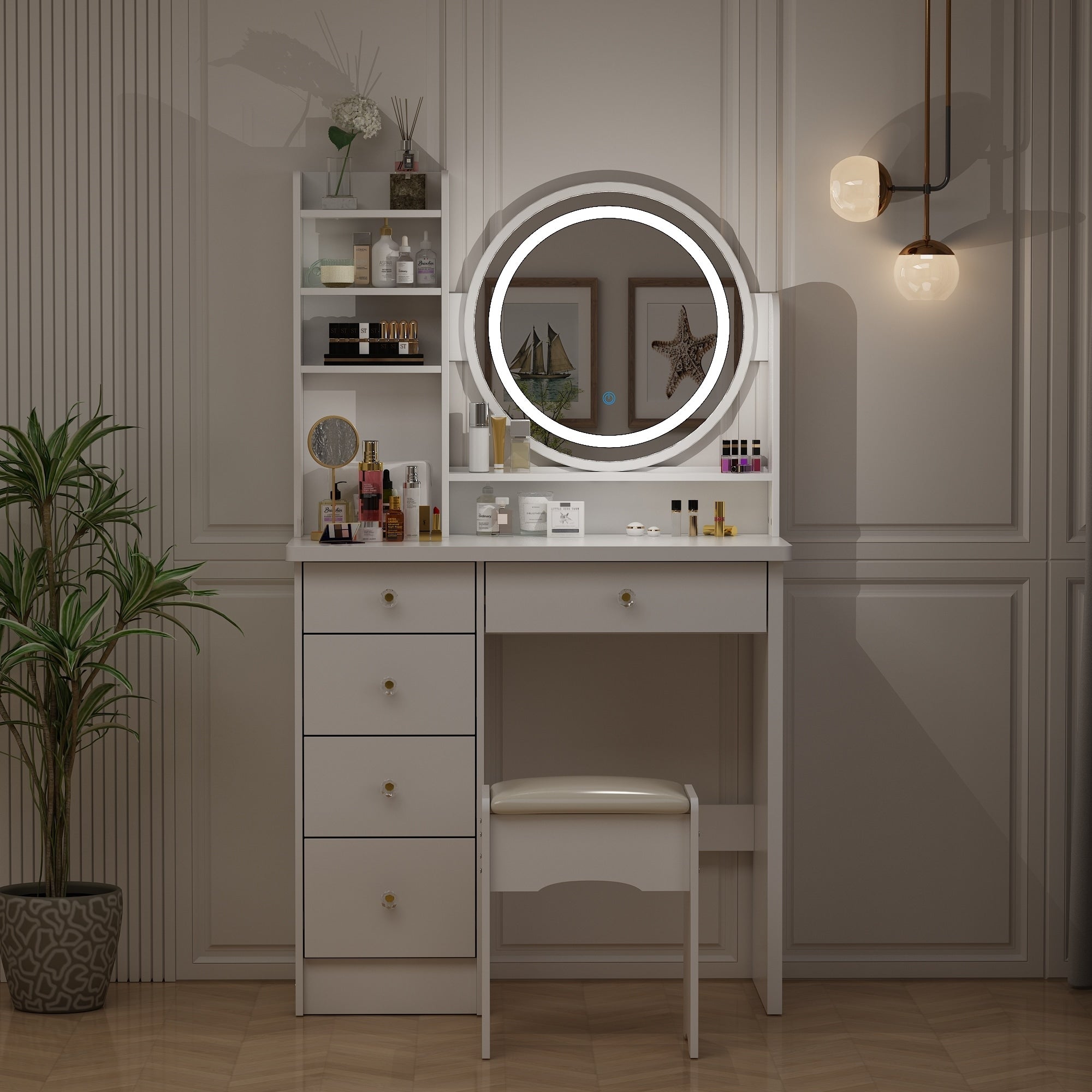 Makeup Vanity Dressing Table Set With Touch Screen Mirror & Stool