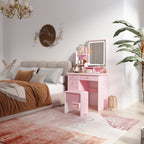 Makeup Vanity Set Table With LED Light &Mirror & Stool