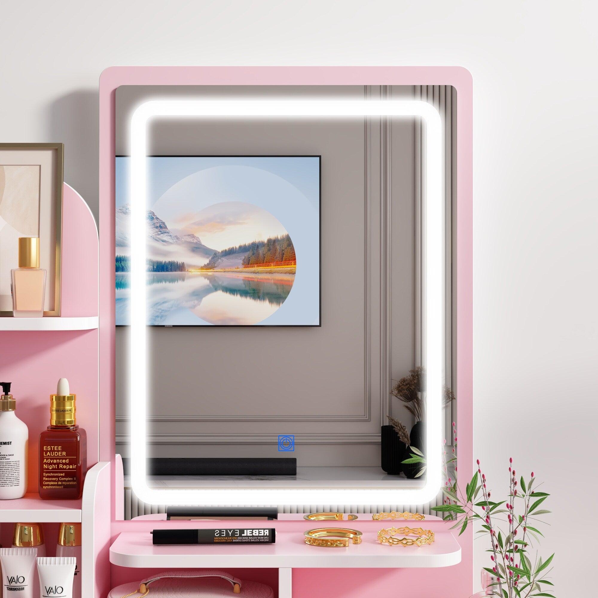 Makeup Vanity Set Table With LED Light &Mirror & Stool