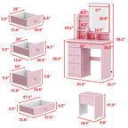 Makeup Vanity Set Table With LED Light &Mirror & Stool