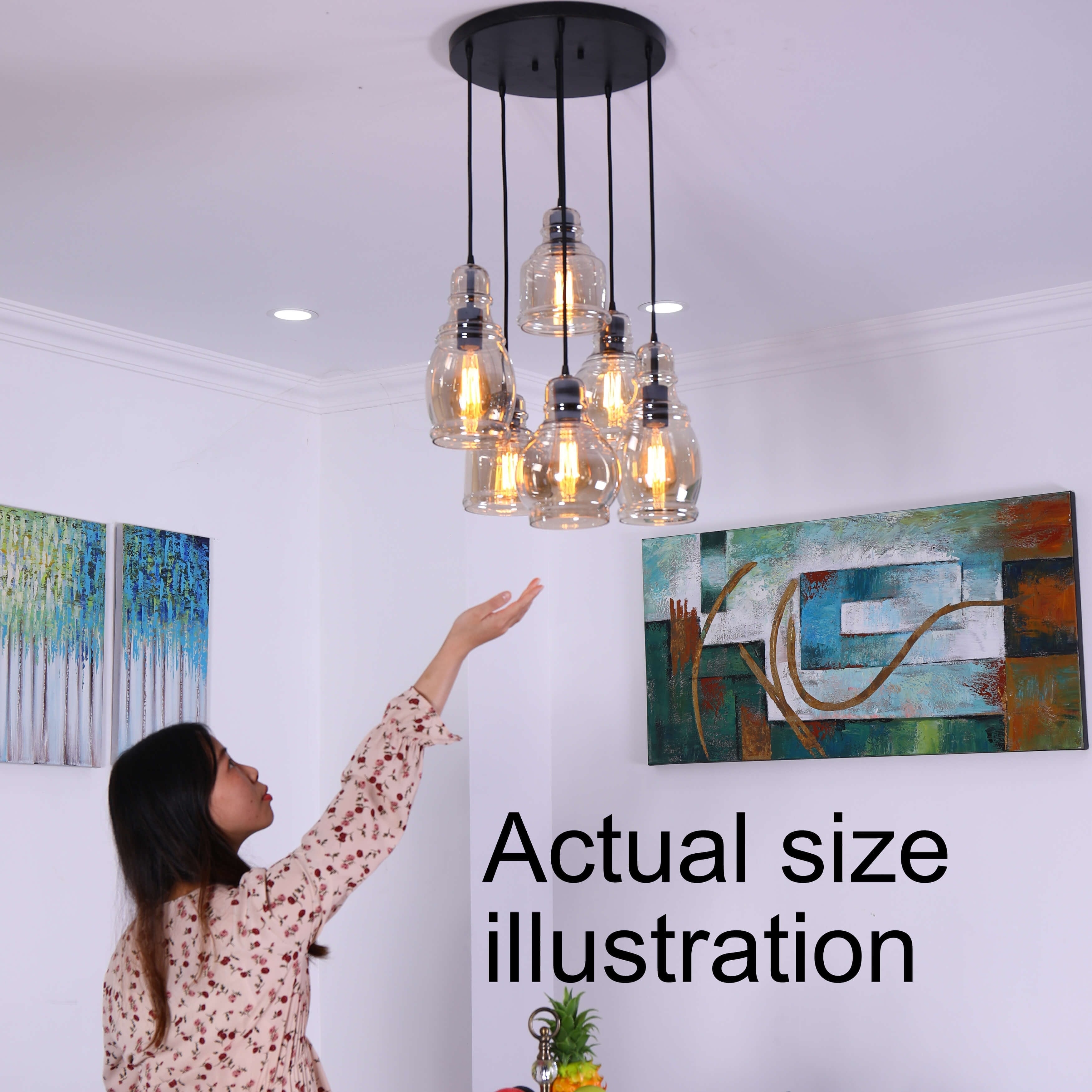 Mariana Cognac Glass Antique Black and Round Base 6-light Pendant