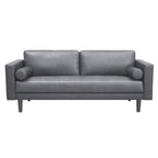 Modern Genuine Leather Sofa with Wooden Legs & Additional Bolster Pillow