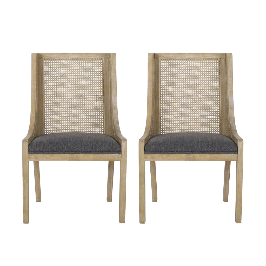 Maurers Cane and Wood Upholstered Dining Chairs (Set of 2) by Christopher Knight Home