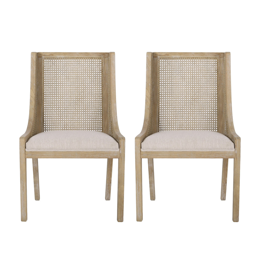 Maurers Cane and Wood Upholstered Dining Chairs (Set of 2) by Christopher Knight Home