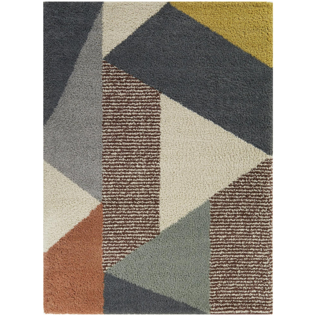 Merril Mid-century Modern Color Block Shag Area Rug