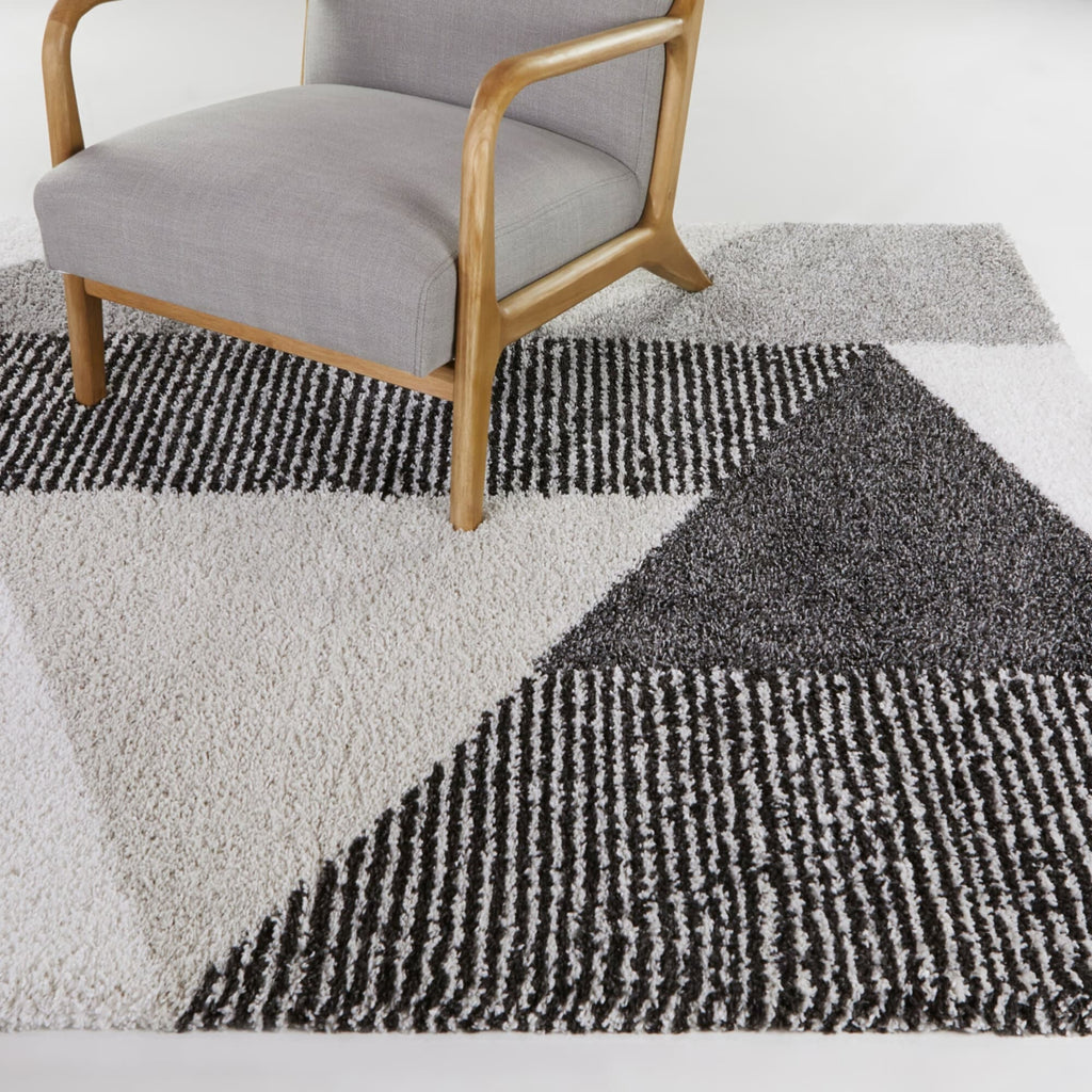 Merril Mid-century Modern Color Block Shag Area Rug