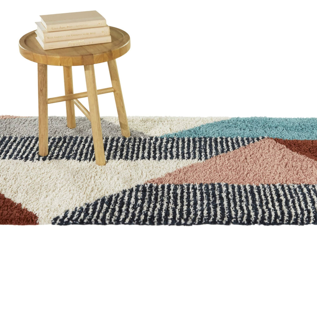 Merril Mid-century Modern Color Block Shag Area Rug