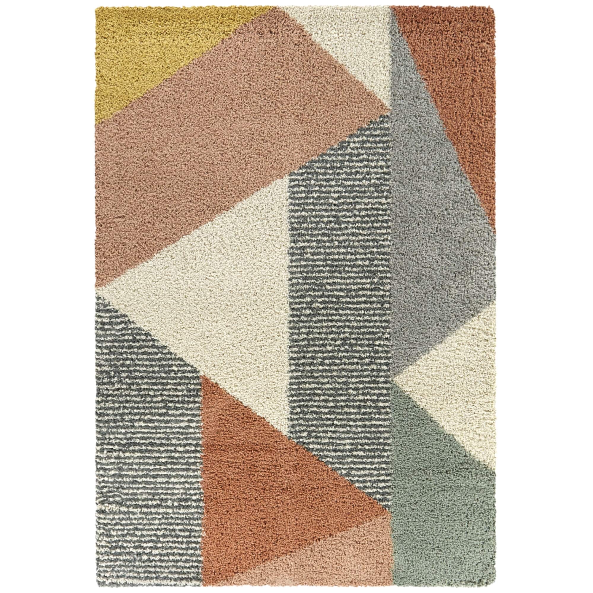 Merril Mid-century Modern Color Block Shag Area Rug