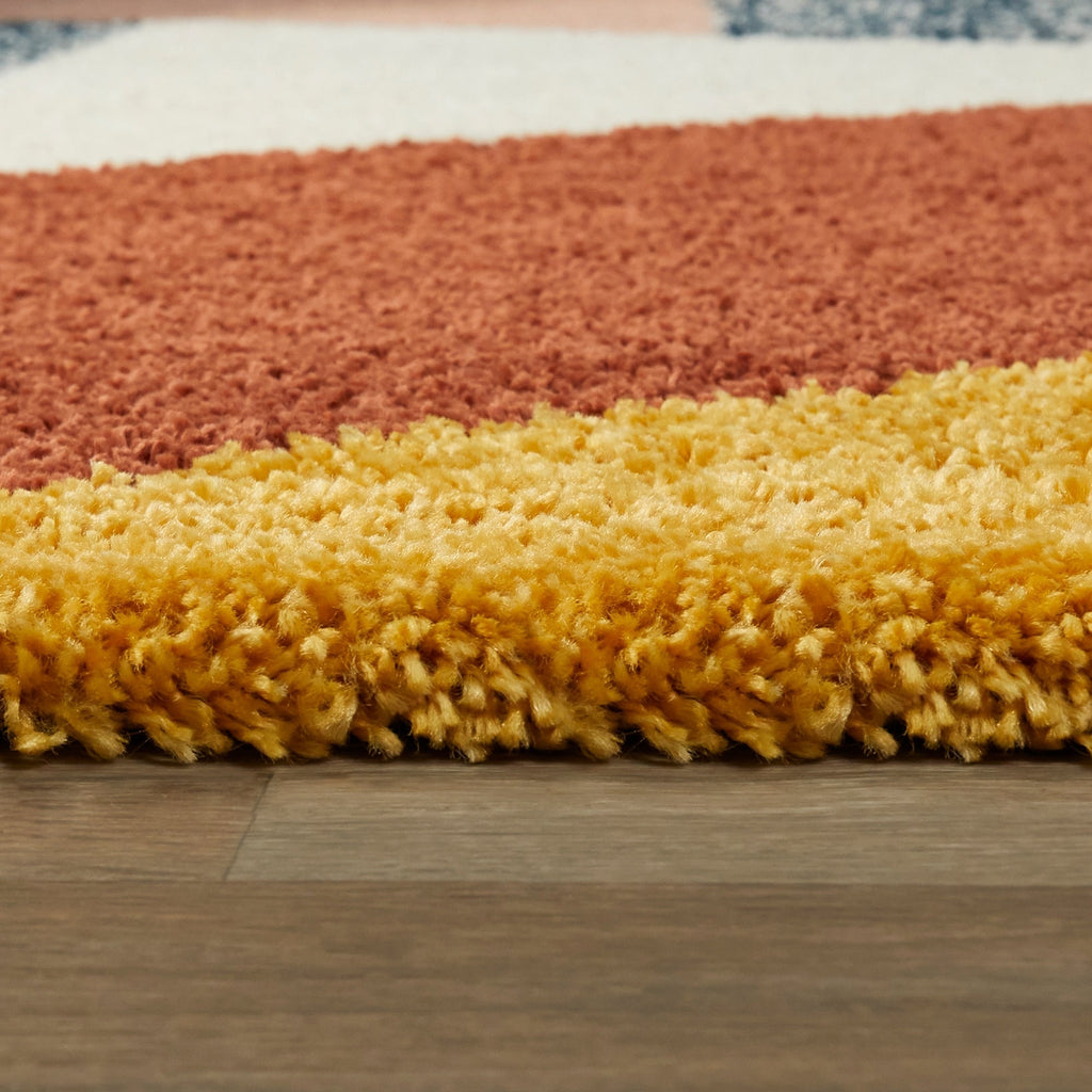 Merril Mid-century Modern Color Block Shag Area Rug