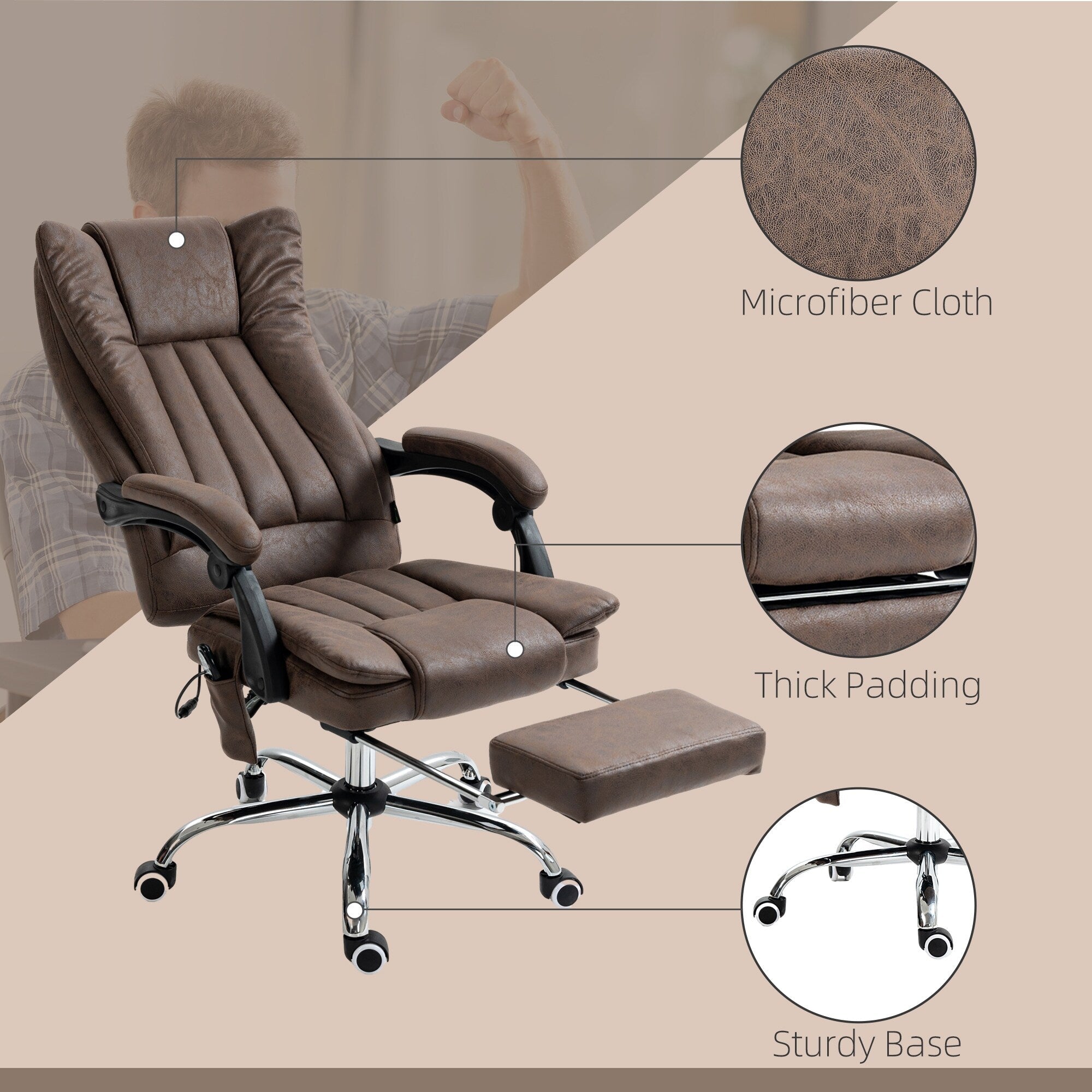 Microfiber Massage Office Chair High Back Ergonomic Recliner Chair with Heat, Footrest and Remote Control