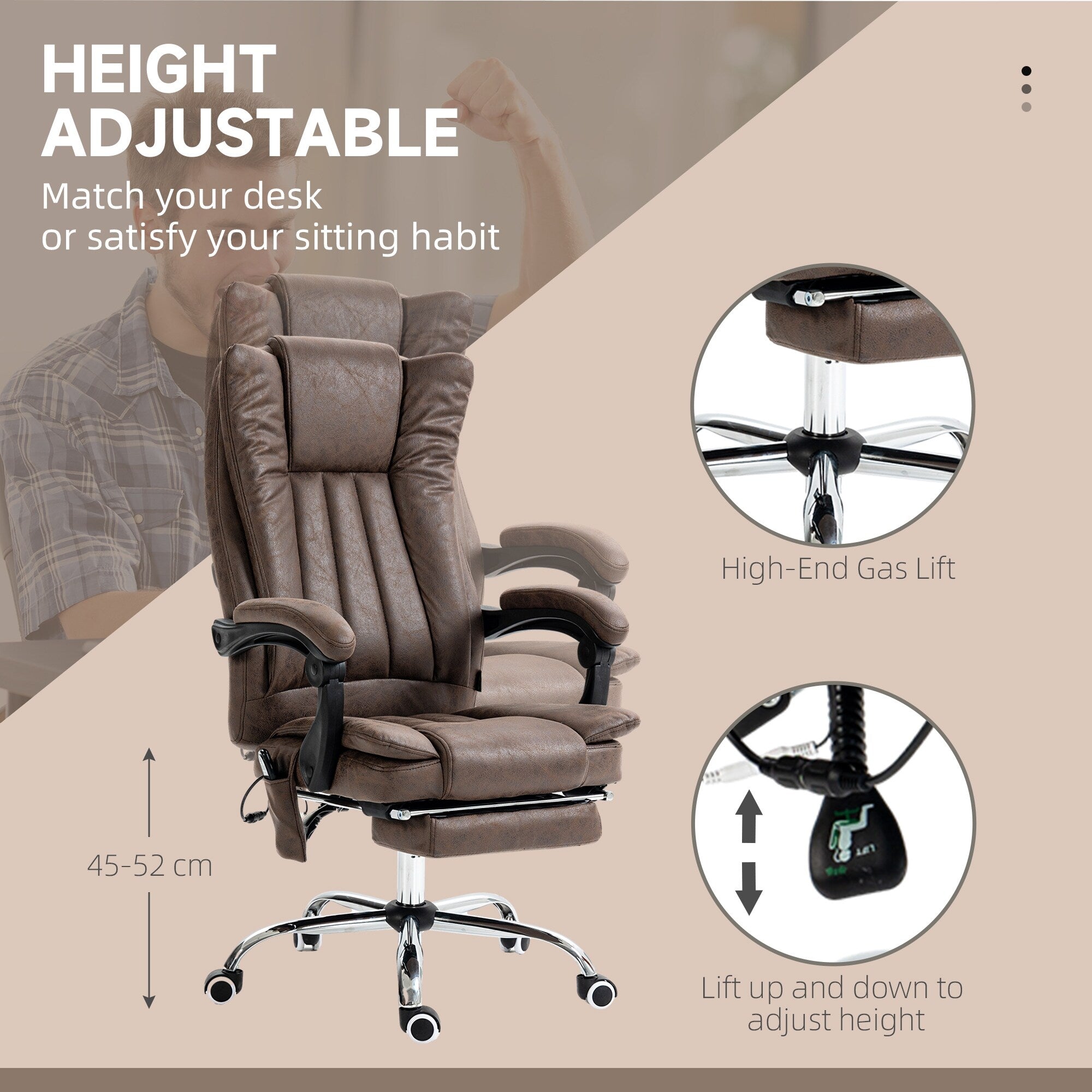 Microfiber Massage Office Chair High Back Ergonomic Recliner Chair with Heat, Footrest and Remote Control