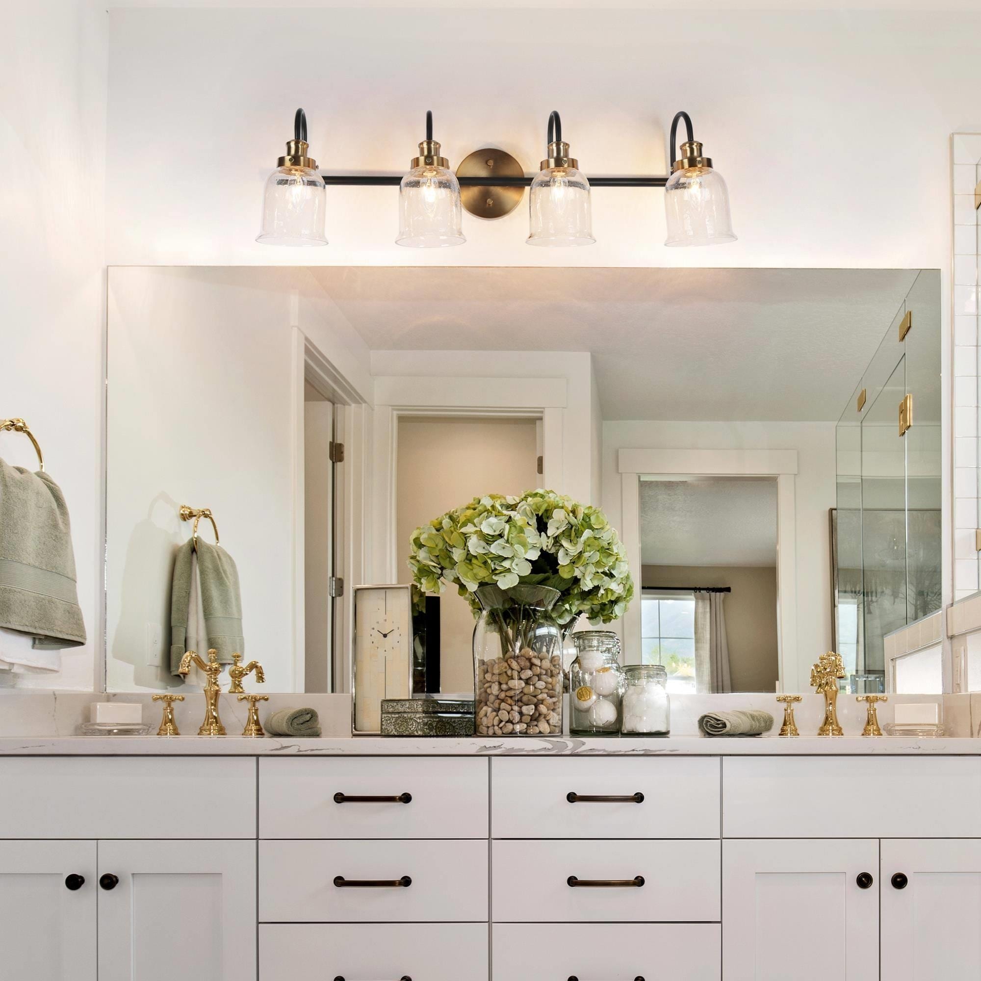 Mid-Century Modern Black Gold 2/3/4-Light Bathroom Vanity Light Seeded Glass Wall Sconces