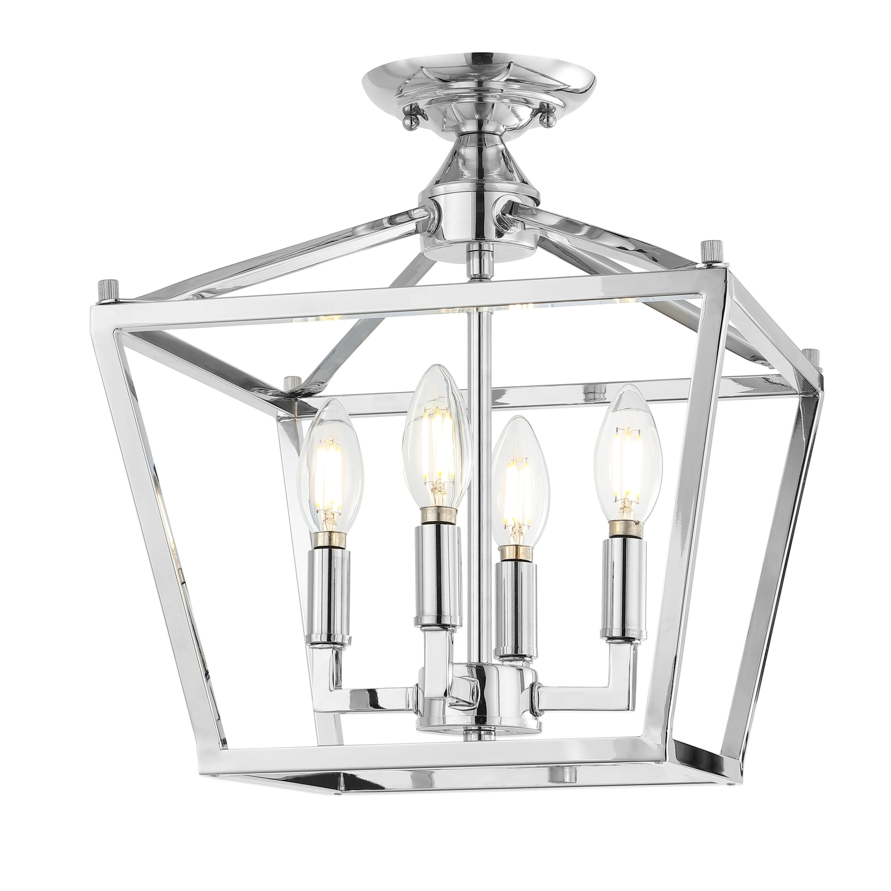 Milton Mini Lantern 4-Light Iron Modern Farmhouse LED Flush Mount, by JONATHAN Y