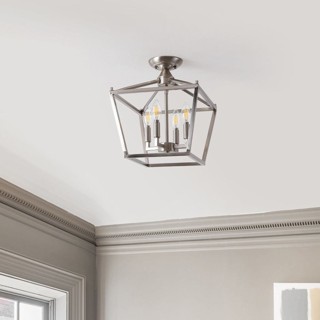 Milton Mini Lantern 4-Light Iron Modern Farmhouse LED Flush Mount, by JONATHAN Y
