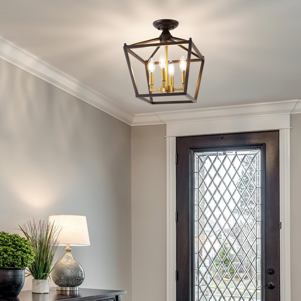 Milton Mini Lantern 4-Light Iron Modern Farmhouse LED Flush Mount, by JONATHAN Y