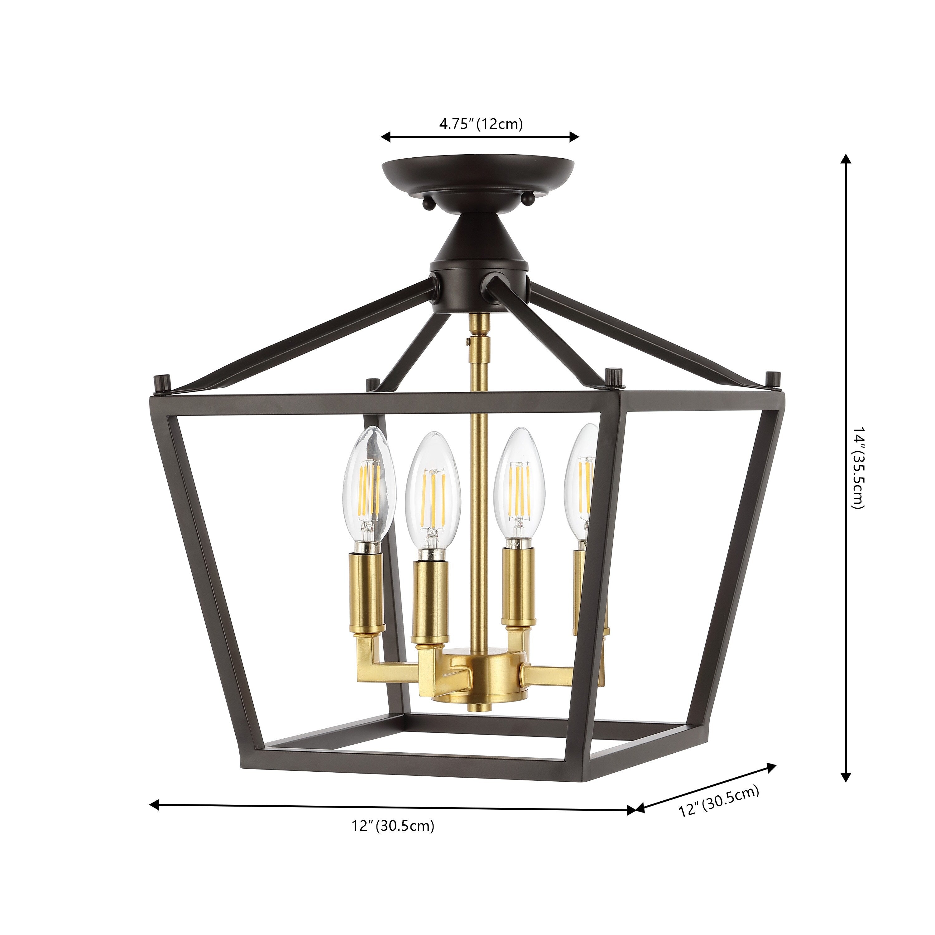 Milton Mini Lantern 4-Light Iron Modern Farmhouse LED Flush Mount, by JONATHAN Y