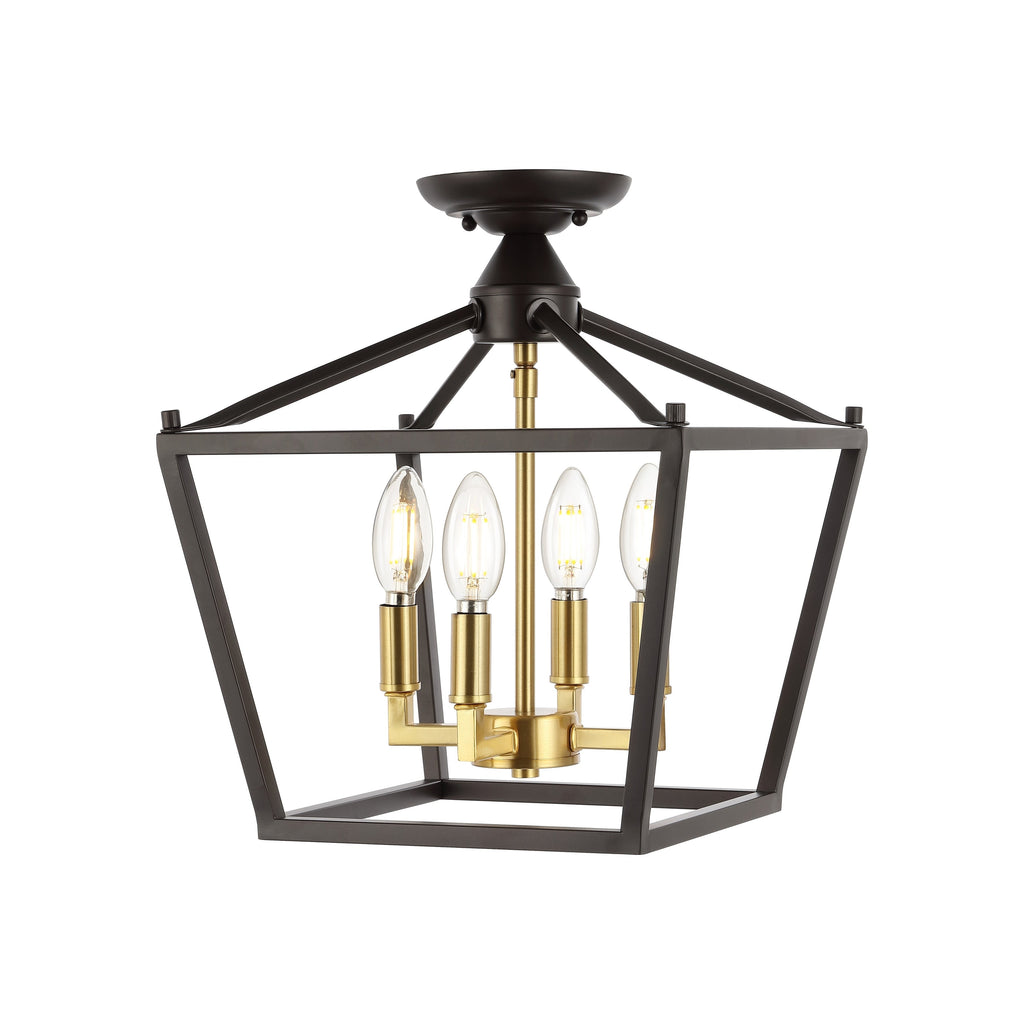 Milton Mini Lantern 4-Light Iron Modern Farmhouse LED Flush Mount, by JONATHAN Y