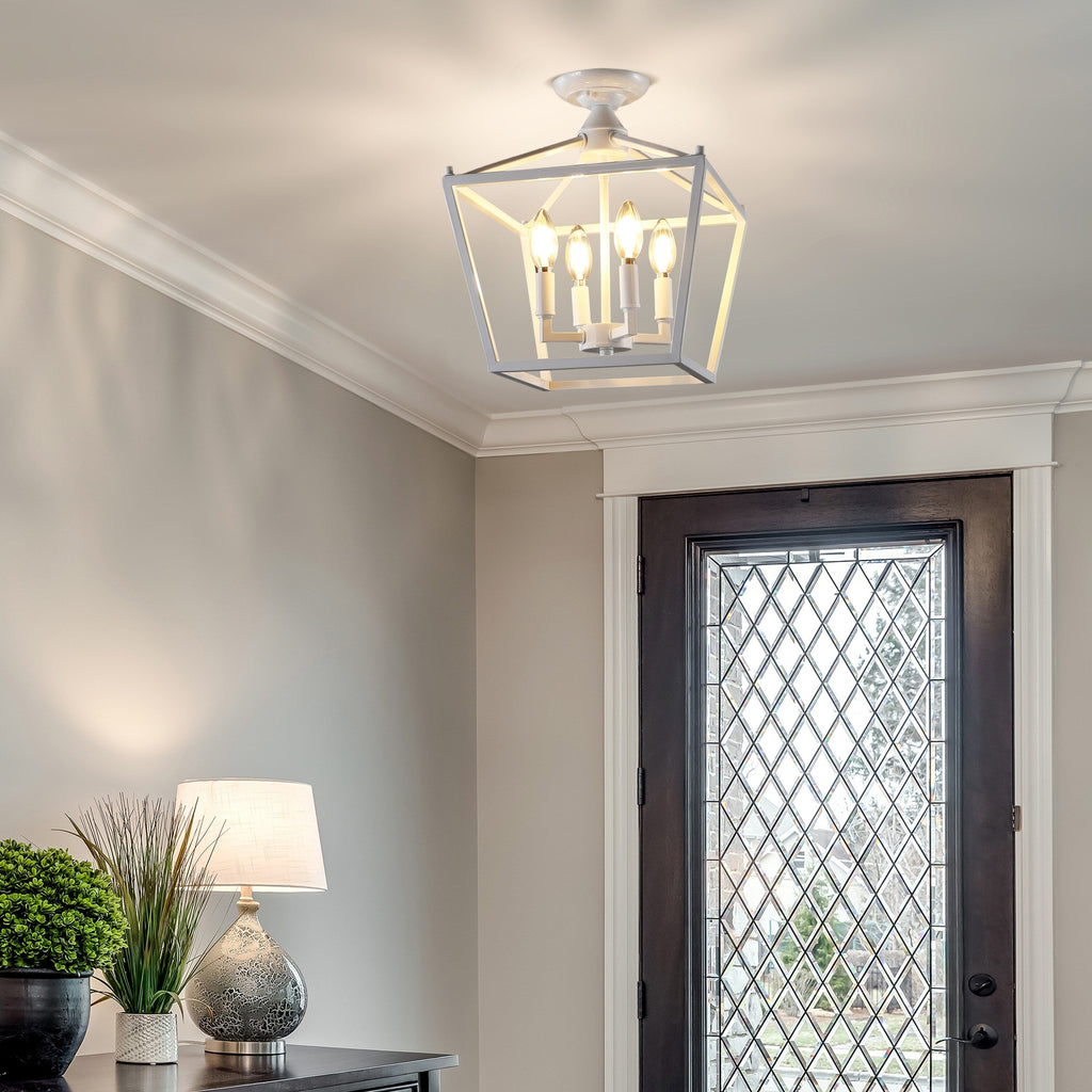 Milton Mini Lantern 4-Light Iron Modern Farmhouse LED Flush Mount, by JONATHAN Y