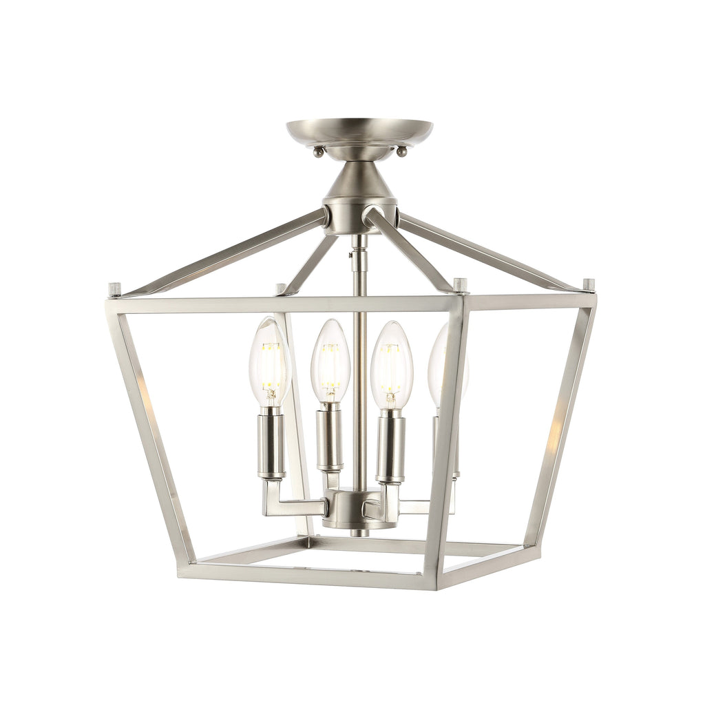 Milton Mini Lantern 4-Light Iron Modern Farmhouse LED Flush Mount, by JONATHAN Y