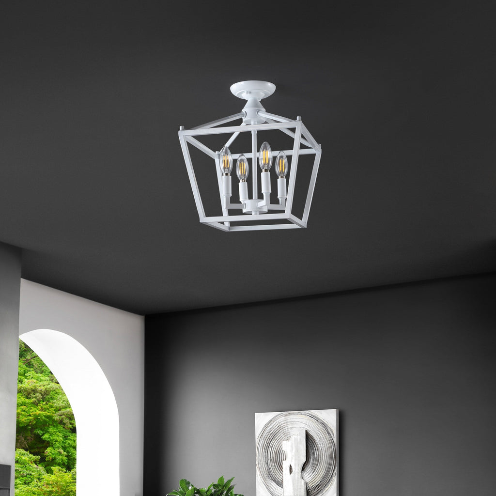 Milton Mini Lantern 4-Light Iron Modern Farmhouse LED Flush Mount, by JONATHAN Y