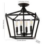 Milton Mini Lantern 4-Light Iron Modern Farmhouse LED Flush Mount, by JONATHAN Y