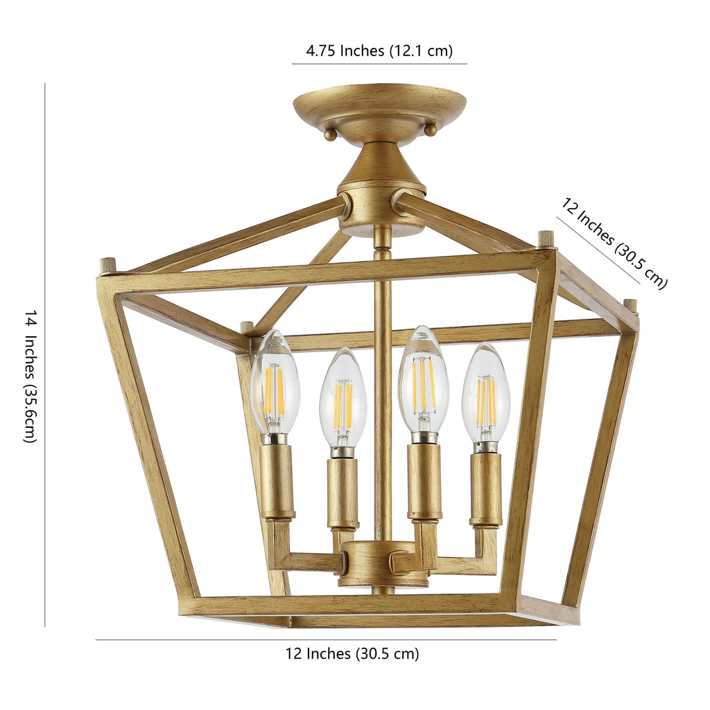 Milton Mini Lantern 4-Light Iron Modern Farmhouse LED Flush Mount, by JONATHAN Y