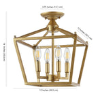 Milton Mini Lantern 4-Light Iron Modern Farmhouse LED Flush Mount, by JONATHAN Y