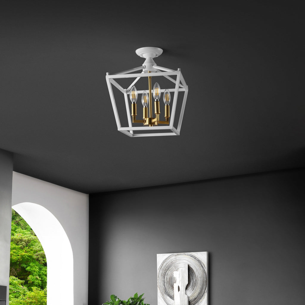 Milton Mini Lantern 4-Light Iron Modern Farmhouse LED Flush Mount, by JONATHAN Y