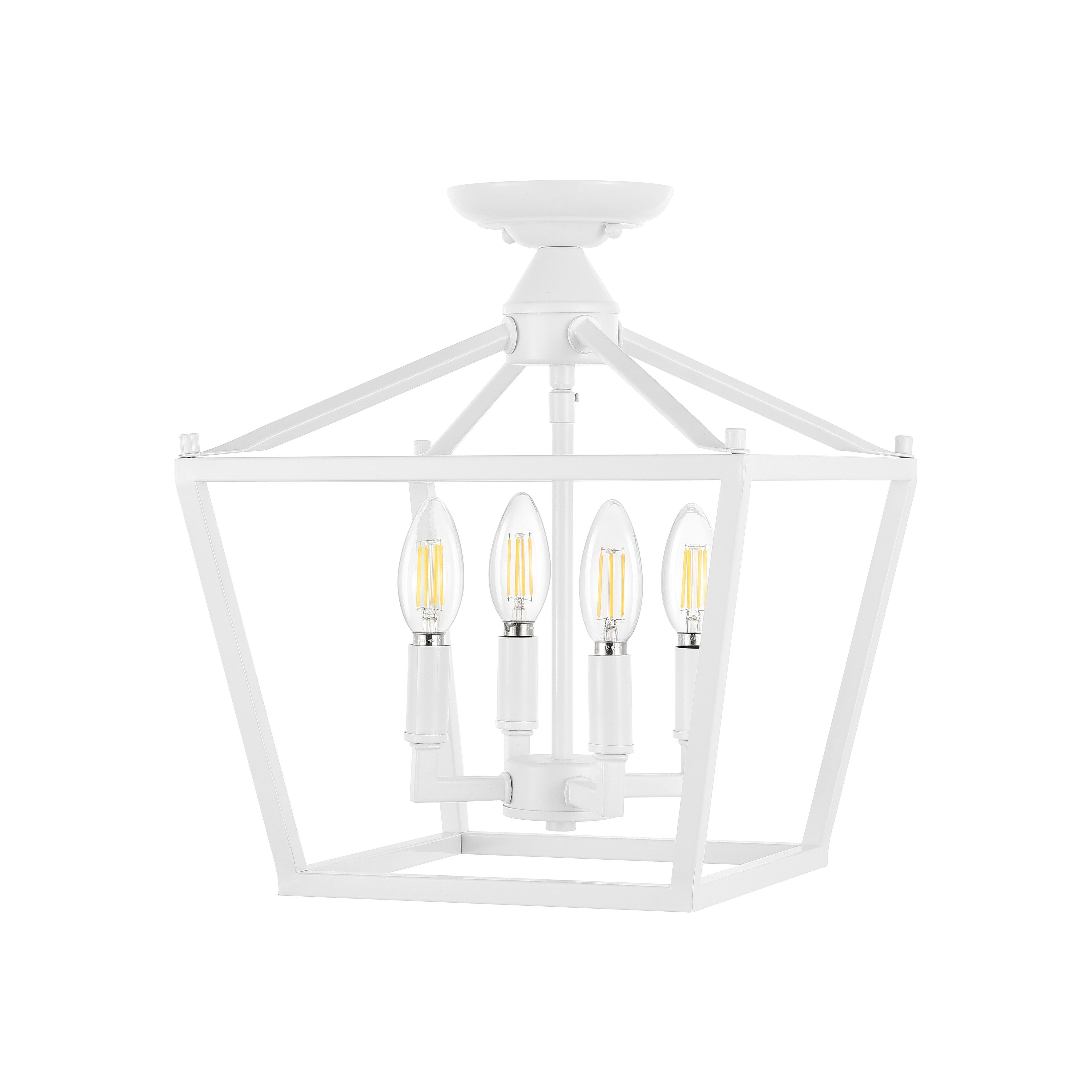 Milton Mini Lantern 4-Light Iron Modern Farmhouse LED Flush Mount, by JONATHAN Y