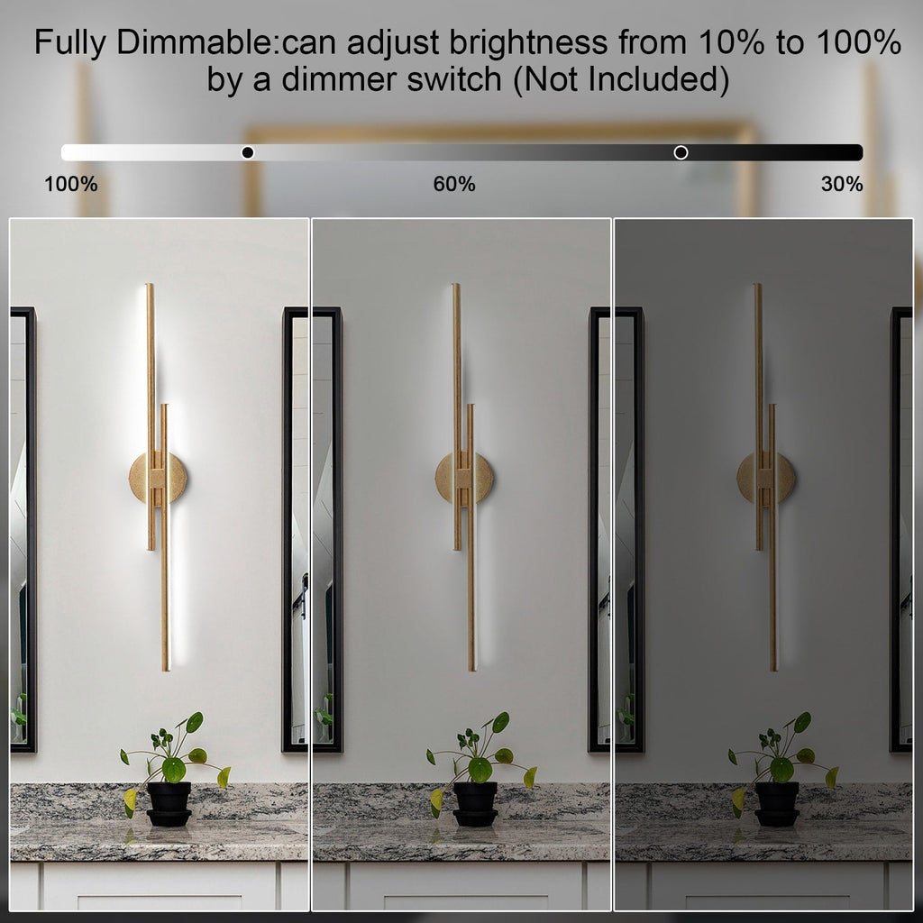 Minimalist 2-Light Dimmable LED Vanity Light Linear Metal Wall Sconce