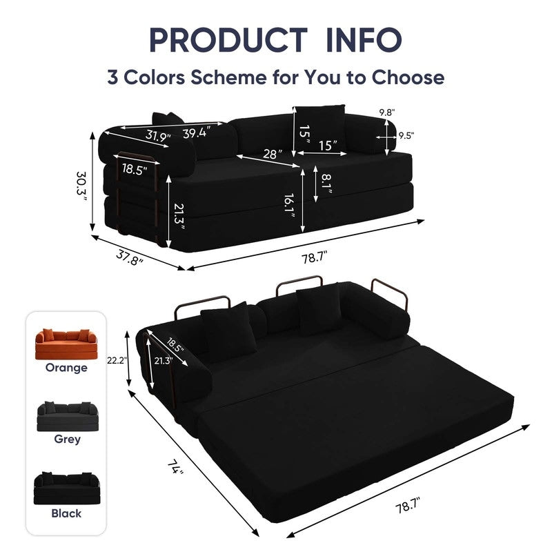 Mixoy Convertible Pull Out Sleeper Sofa Bed with Movable armrest,Folding Mattress Couch,Removable Washable Floor Sofa Bed