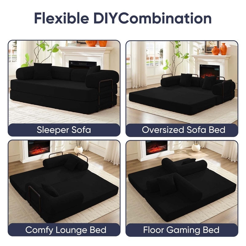 Mixoy Convertible Pull Out Sleeper Sofa Bed with Movable armrest,Folding Mattress Couch,Removable Washable Floor Sofa Bed