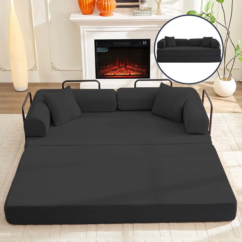 Mixoy Convertible Pull Out Sleeper Sofa Bed with Movable armrest,Folding Mattress Couch,Removable Washable Floor Sofa Bed