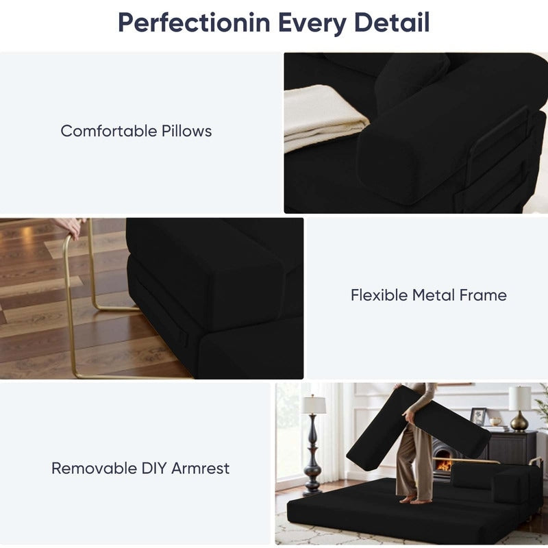 Mixoy Convertible Pull Out Sleeper Sofa Bed with Movable armrest,Folding Mattress Couch,Removable Washable Floor Sofa Bed