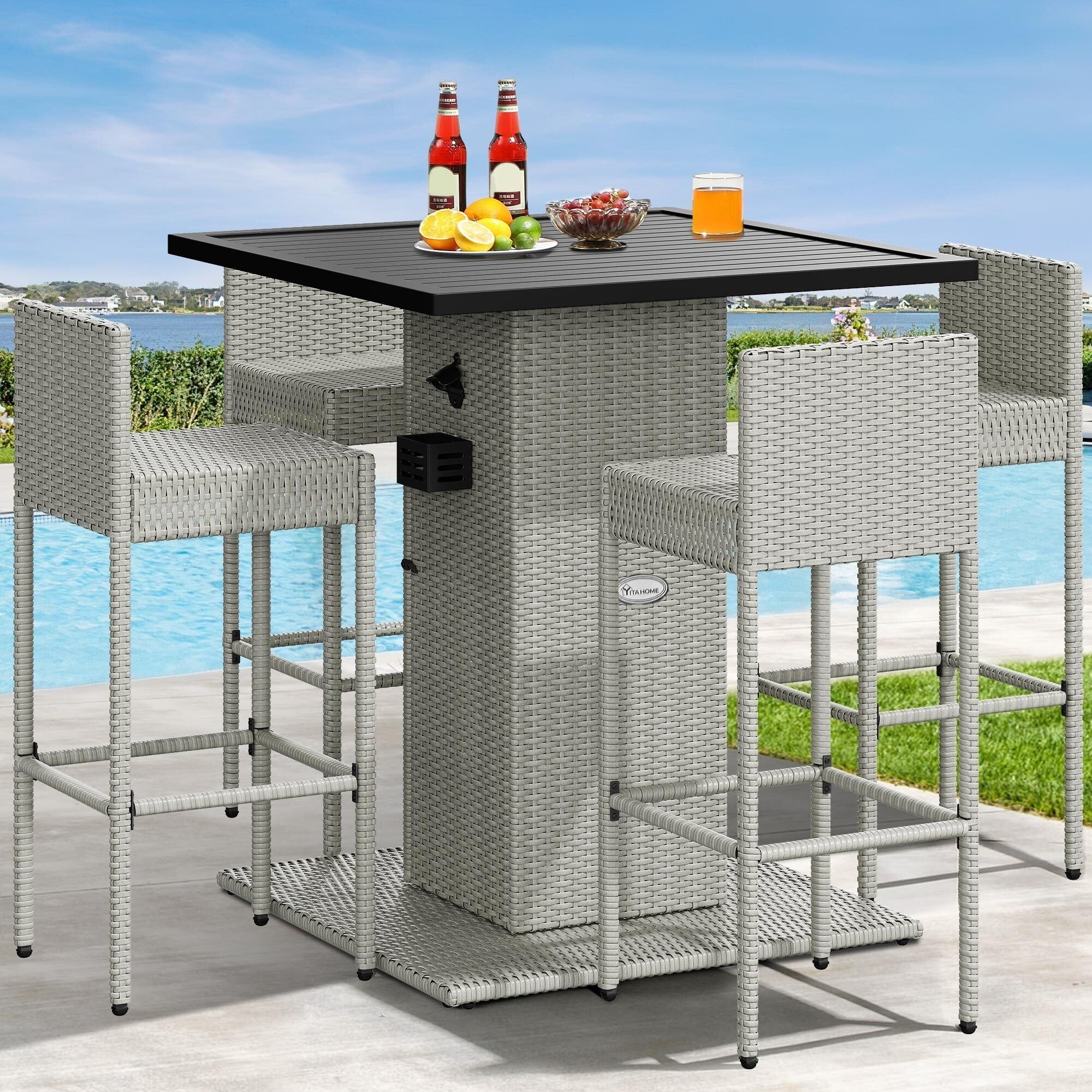 Moasis 5-Piece Outdoor Furniture Wicker Bar Set - 5 PCS